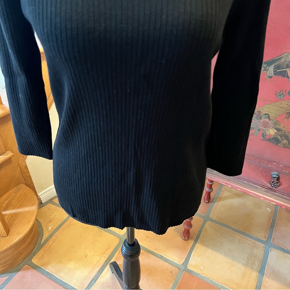August Silk Black 3/4 Sleeve Ribbed Scoop Neck Sweater Viscose Blend Sz L - Picture 3 of 6